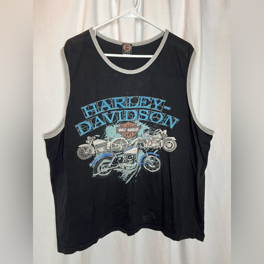 Harley Davidson Tank Top XXL Cool Blue Font Blue Bike  Grey Lined